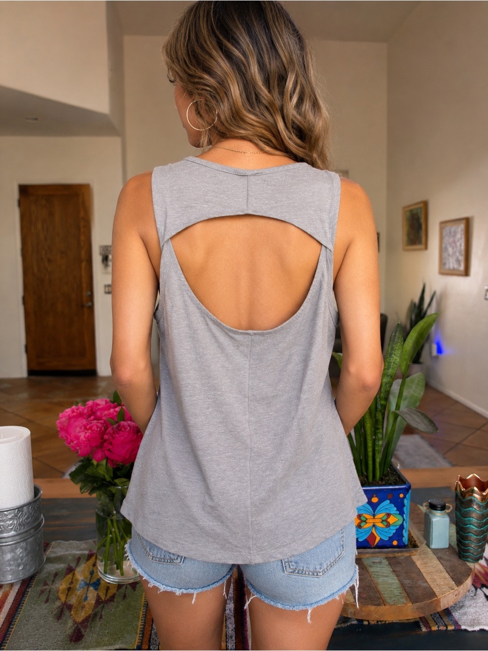 Anthropologie Light Gray Open-Back Tank